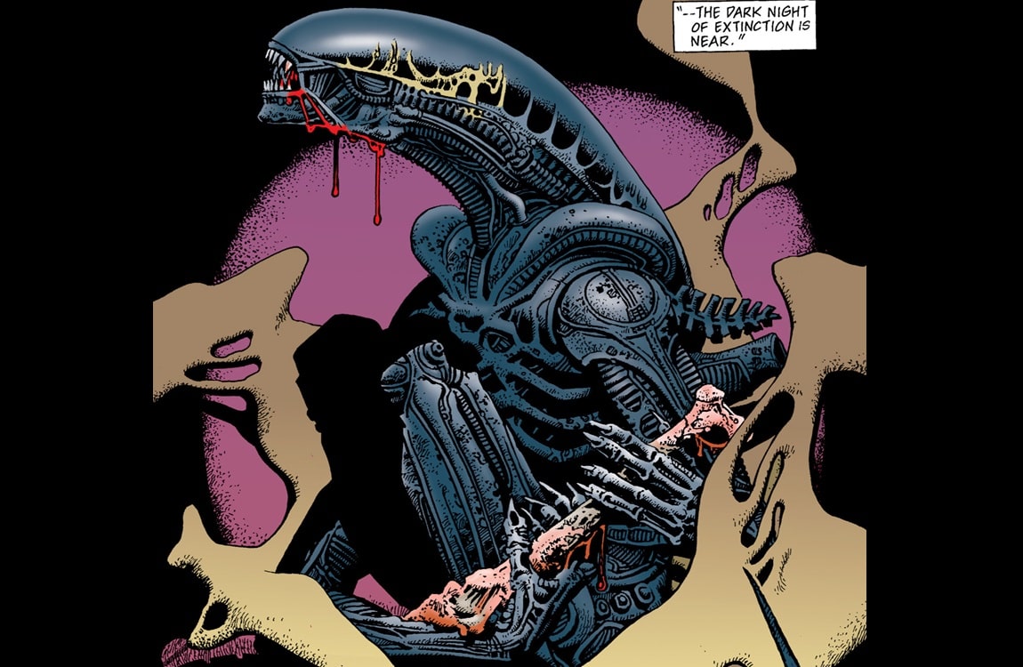 A Xenomorph chews on a bone from Alien: Alchemy