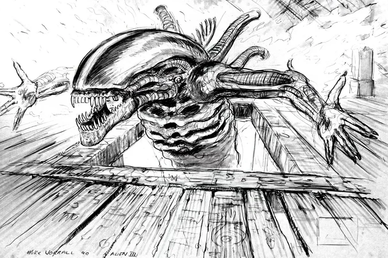 Vincent Ward Alien 3 Xenomorph concept art by Mike Worrall