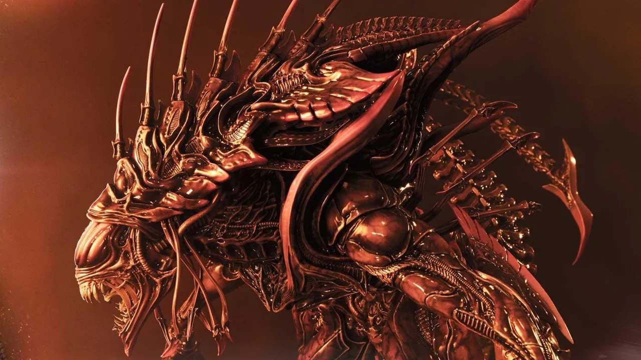 Close-up of the Rogue Xenomorph King statue with an elaborate head crest and spikes