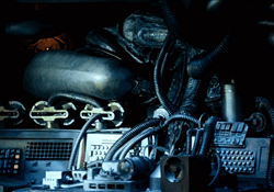 The Nostromo Xenomorph hiding in the shuttle in Alien