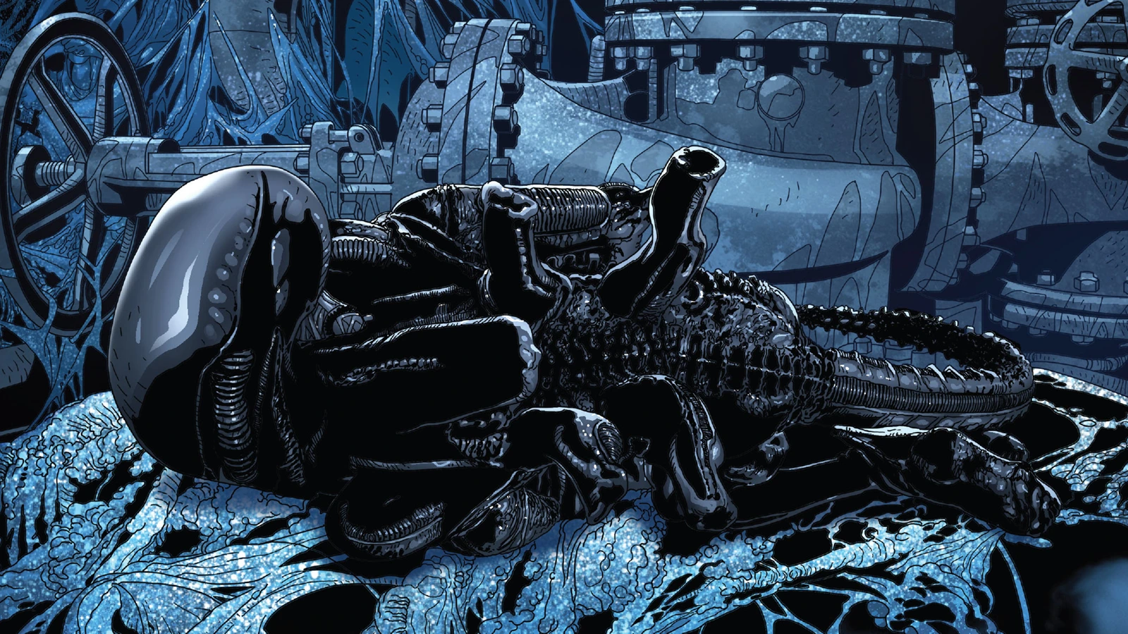 A hibernating Xenomorph in a panel from Alien: Annual by Marvel
