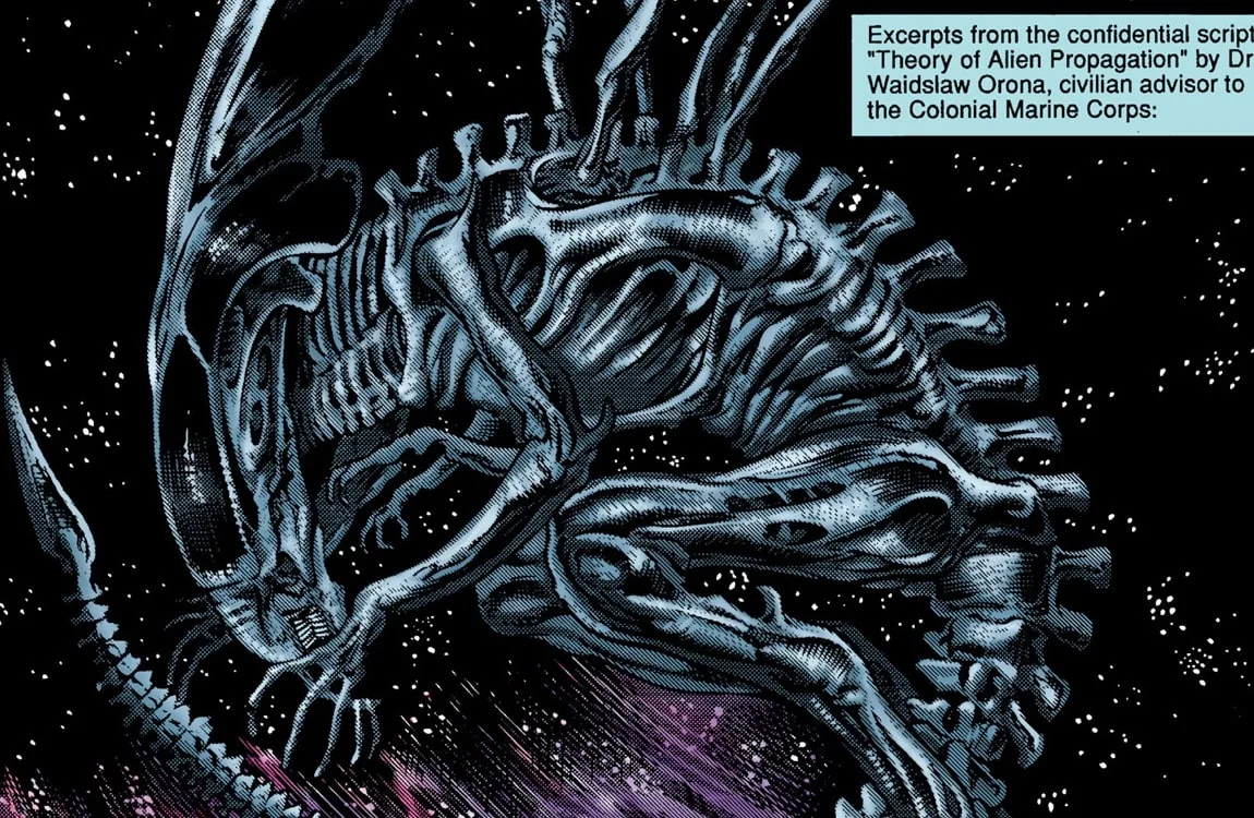 The Xenomorph Queen hibernating in space