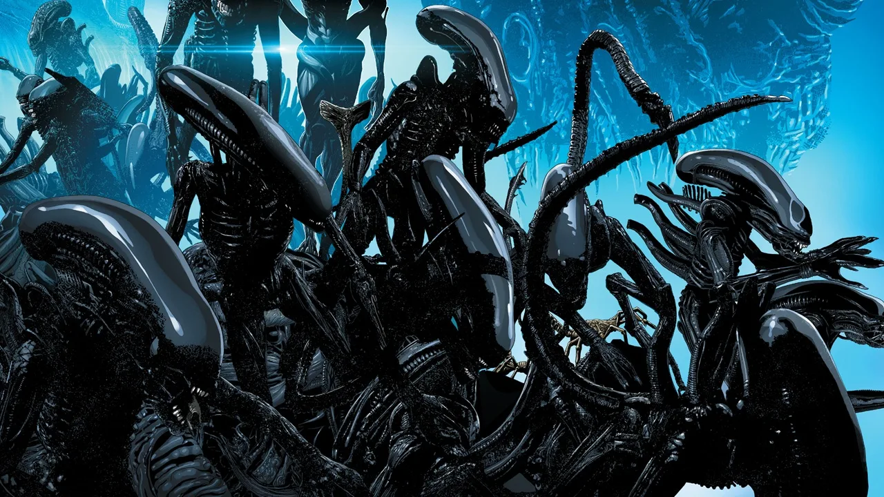Xenomorph ranks hierarchy illustrated in Marvel comics showing a big group of Xenomorphs