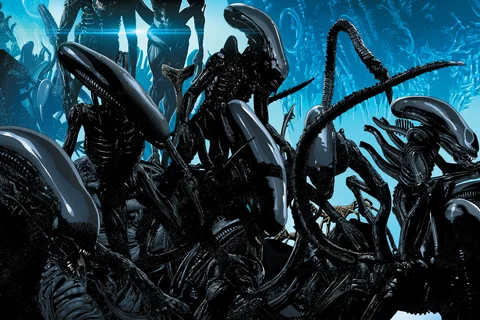 Xenomorph ranks hierarchy illustrated in Marvel comics showing a big group of Xenomorphs