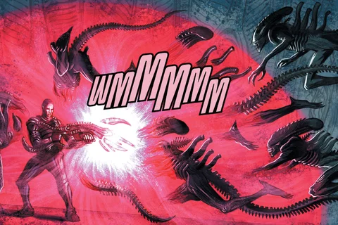An Engineer fights Xenomorphs with an energy weapon on LV-223