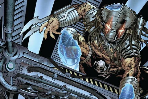 A half-cloaked Yautja hunter in Predator: The Preserve comic