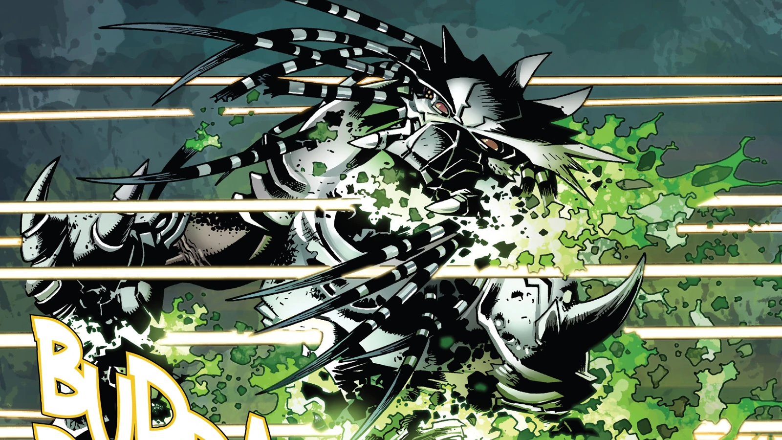 A Predator hit by bullets in the first Predator series by Marvel