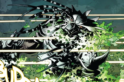 A Predator hit by bullets in the first Predator series by Marvel