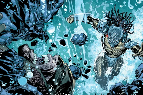 A Yautja and Wolverine underwater from Predator vs. Wolverine