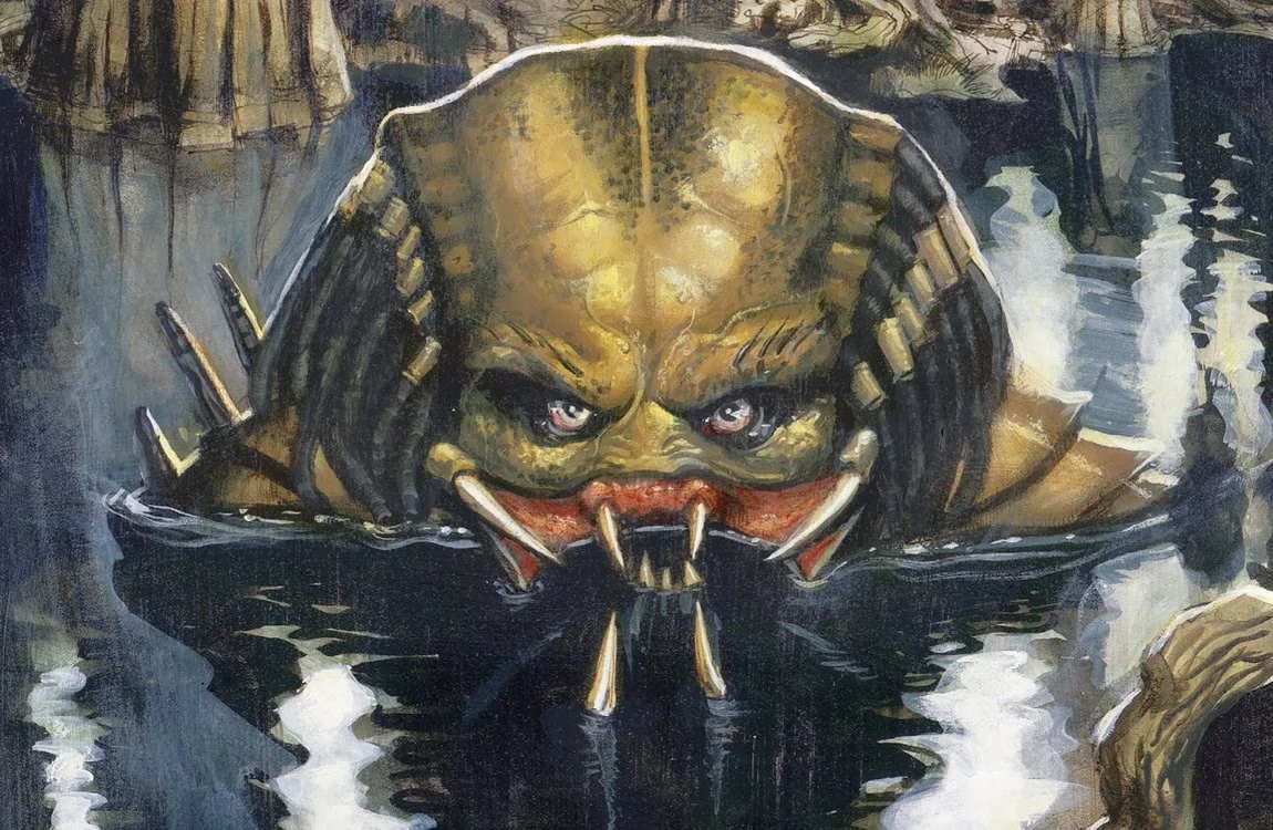 A Yautja from Predator: Strange Roux drinks swamp water