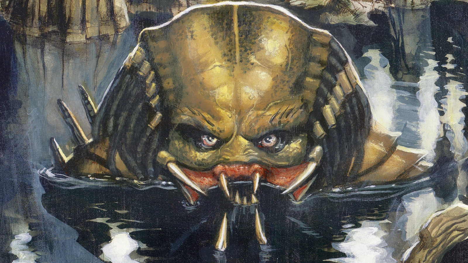 A Yautja drinking swamp water