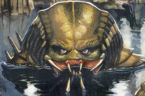 A Yautja drinking swamp water
