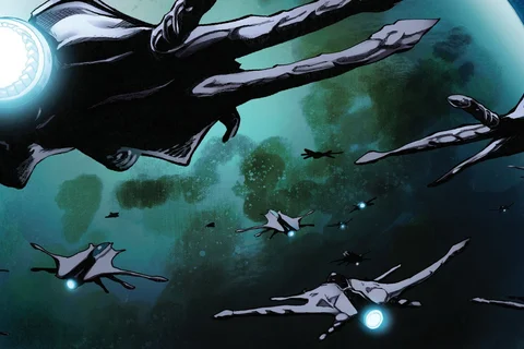 Predator drones invading Earth in Predator: Kills The Marvel Universe