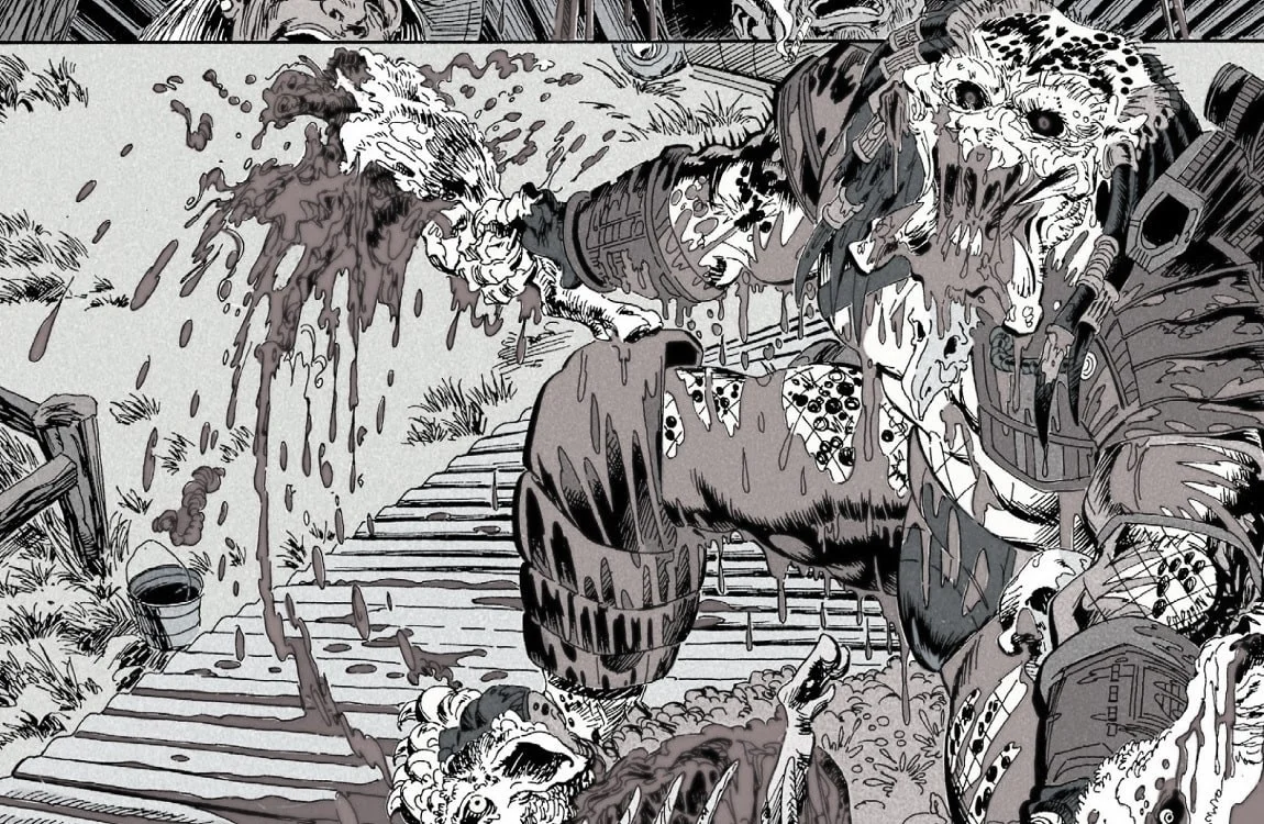 The crazed Predator feasts on sheep in Predator: Big Game