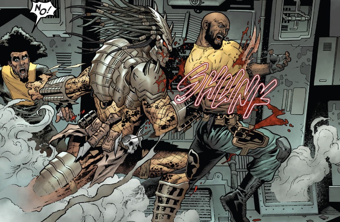 A Predator stabs a human with wristblades in Marvel's ongoing Predator series