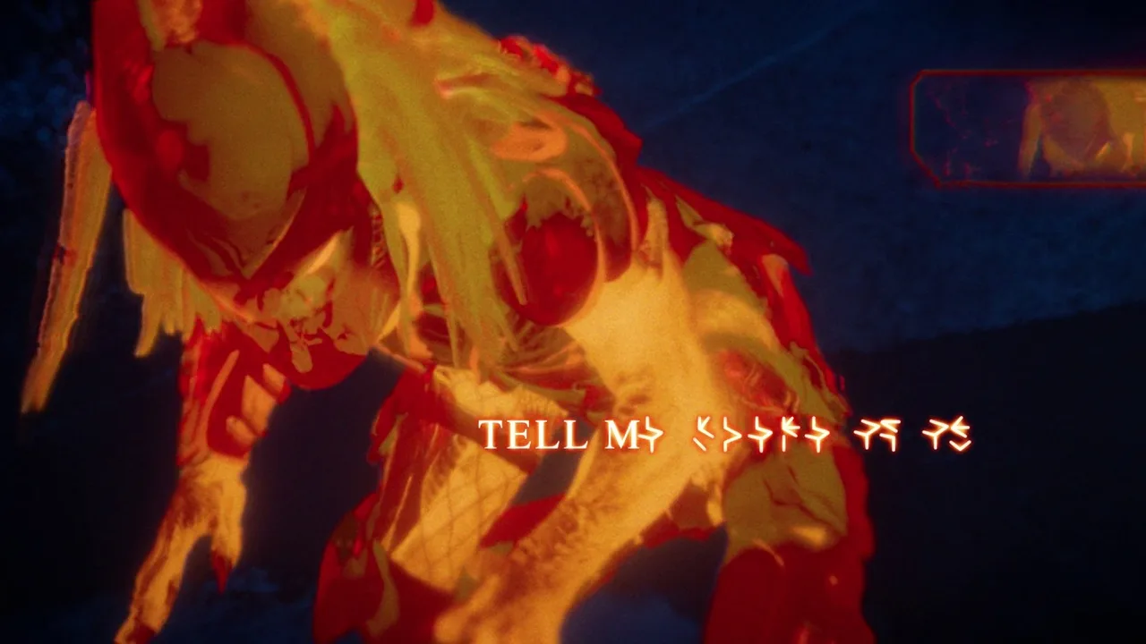 Predator using wrist gauntlet to generate Yautja symbols