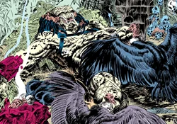 The Yautja from Predator: Big Game rests in a nest with vultures
