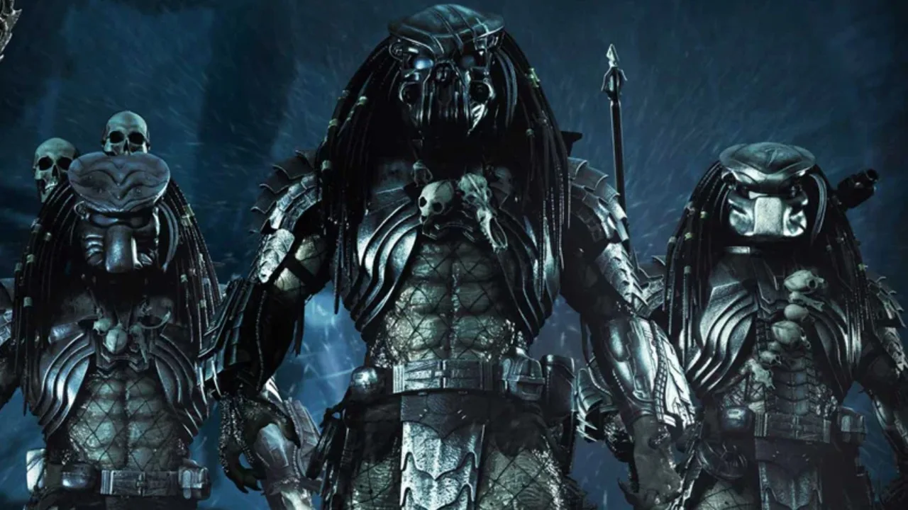 Chopper, Celtic, and Scar Predator standing together from Alien vs. Predator 2004
