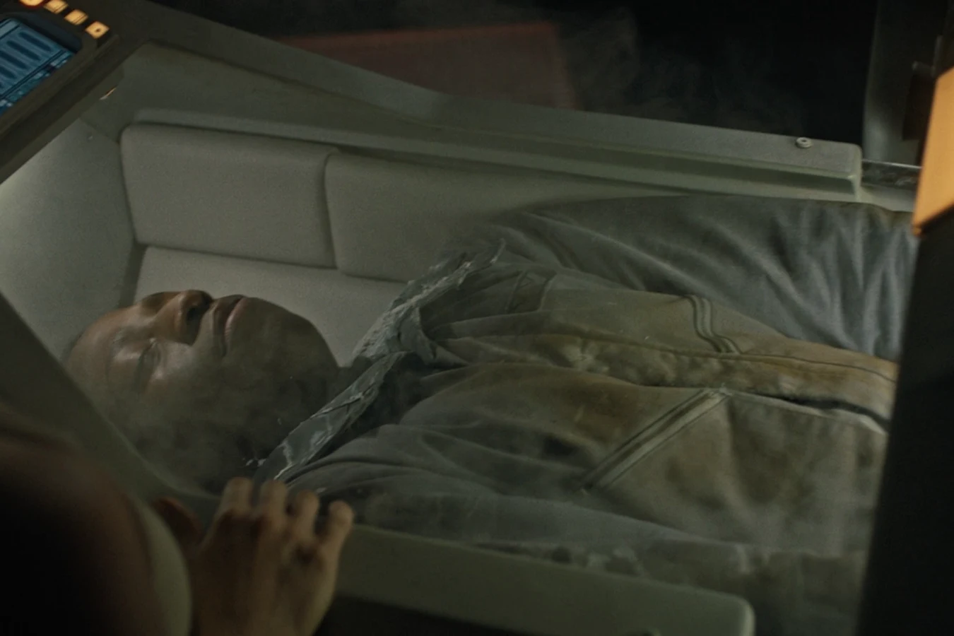 Damaged Andy in a cryopod on the Corbelan IV, bound for Yvaga III