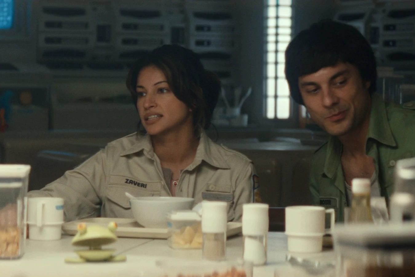 Zoya Zaveri seated at the Maginot mess hall table with the crew in Alien: Earth Neverland